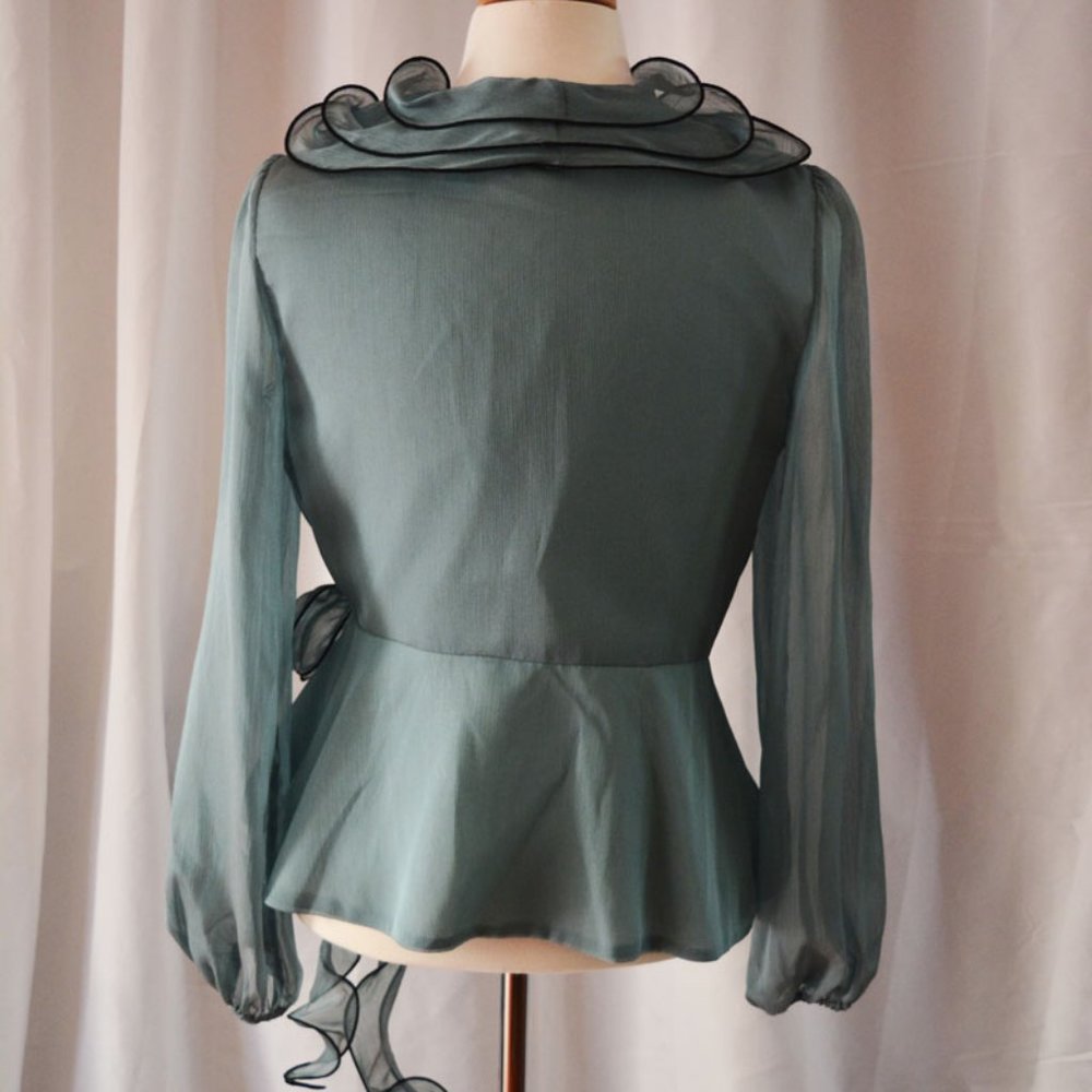 NWT Camille La Vie Teal Chiffon blouse w/ ruffles - Picture 10 of 13